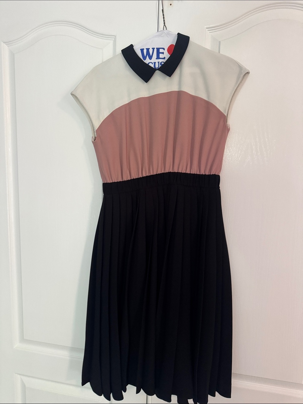 Kate Spade Sz 2 Colorblock Pleated Collar Dress in Cream, Dusty Rose & Black
